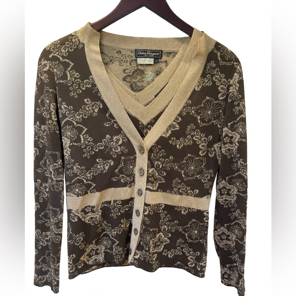 Salvatore Ferragamo Metallic Floral Knit Twinset | Made in Italy | Size S